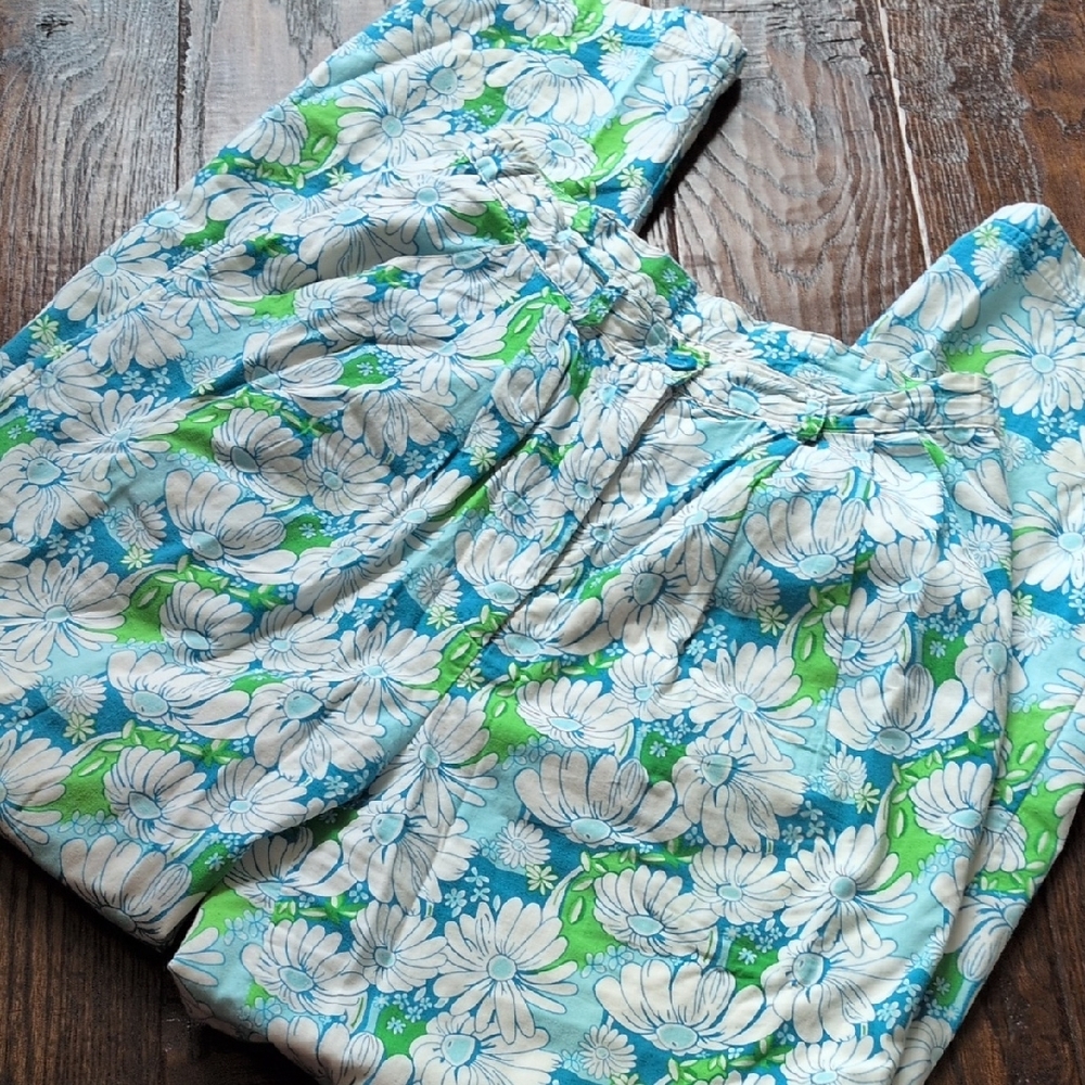 LILY PULITZER I Vintage Daisy Pattern Pleated Tapered Leg Cotton Pants, 6
